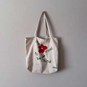 Cotton On Cream Tote with Red Flower and Green Text